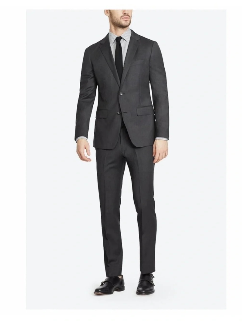 BONOBOS Jetsetter Slim Fit Stretch Italian Wool Suit 38S / 31 Dark Charcoal Gray